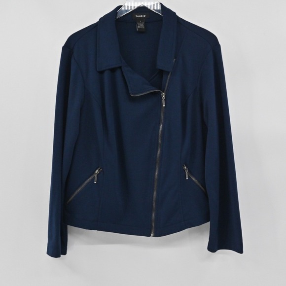 TORRID Womens Moto Jacket Size 1X Navy Blue Full Zip Jersey Knit Grunge Minimal - Picture 1 of 13